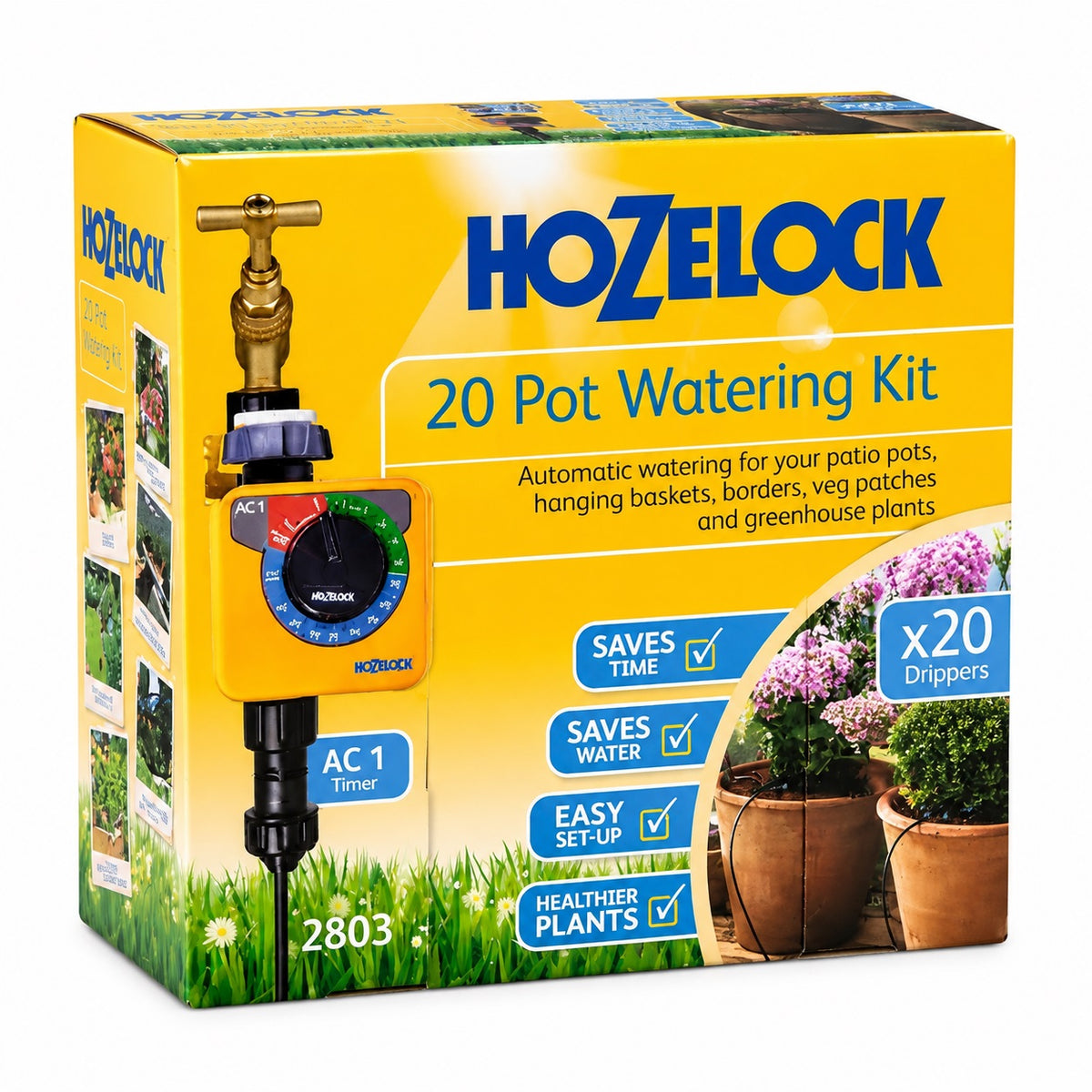 Hozelock Pot Watering Kit Assorted Pack of 20 Drippers 100-001-400 | Supplied With Complete Fittings | Automatic Watering for Patio Pots | Hanging Baskets and Borders | Veg Patches and Greenhouse Plants | Save Time and Water | Easy Set-UP | Healthier
