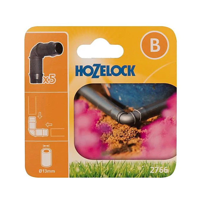 Hozelock Elbow Connector Black 13mm 27660005 | Supplied With Complete Fittings | Pack of 5 | Pipe Elbow Connector | Irrigation Elbow Fitting
