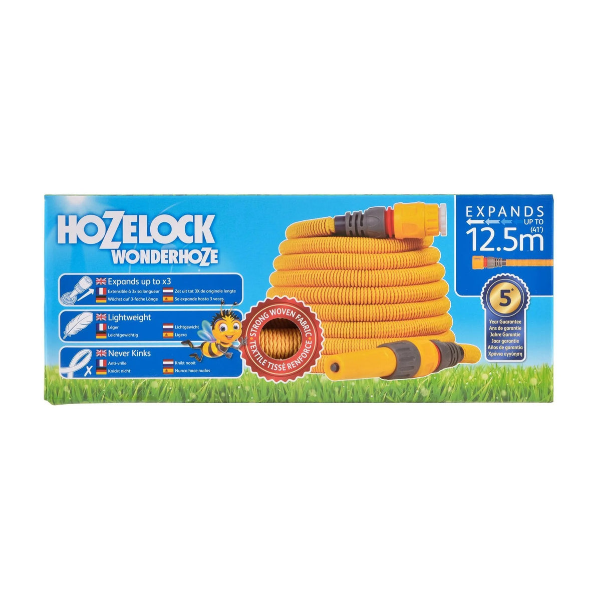 Hozelock Wonderhoze Yellow 12.5Mtr 100-100-242 | Supplied With Complete Fittings | Lightweight | Never Kinks | Expands Up To 3 Times | Flexible Watering Hose | Space Saving Garden Hose