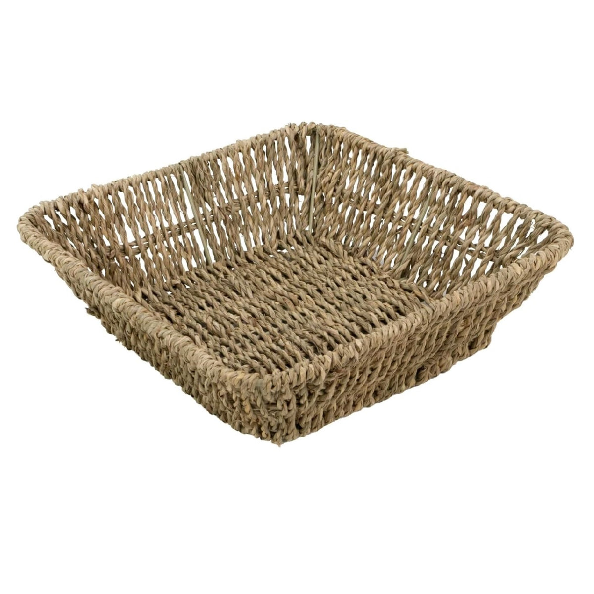JVL Square Tapered Seagrass Storage Tray Brown H6.5cm x W23cm x D23cm Pack Of 1 15-419 | Woven Wicker Basket | Home Storage Accessories | Suitable for Shelf Desk Countertop Organisation