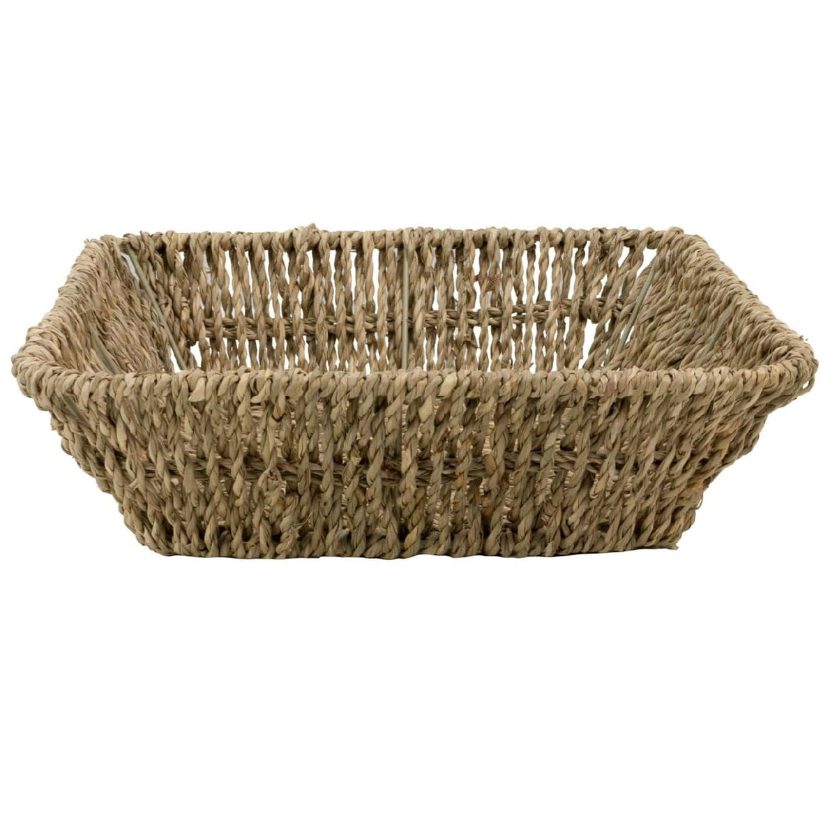 JVL Square Tapered Seagrass Storage Tray Brown H6.5cm x W23cm x D23cm Pack Of 1 15-419 | Woven Wicker Basket | Home Storage Accessories | Suitable for Shelf Desk Countertop Organisation