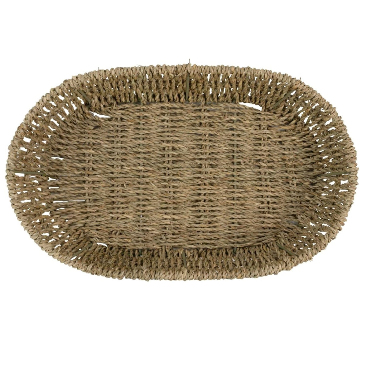 JVL Oval Seagrass Storage Tray Brown H7 x W33.5 x D21cm 15-420 | Woven Wicker Basket | Home Storage Accessories | Suitable for Shelf Desk Countertop Organisation