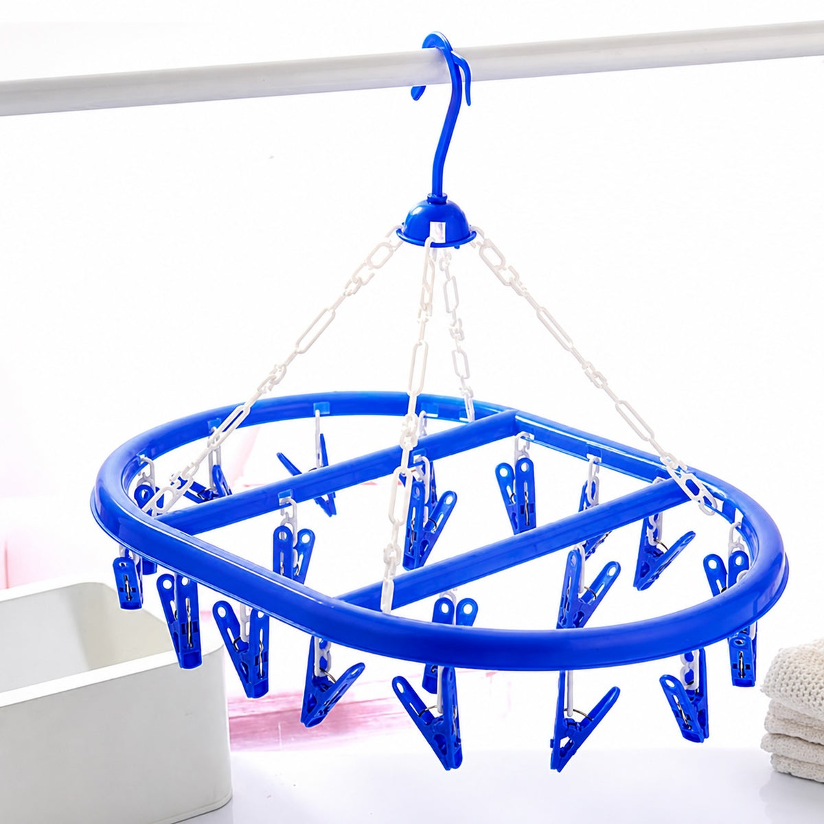 Prima Houseware 20 Pegs Hanging Clothes Airer Assorted Colours Pack Of 1 23026C | Plastic Sock Dryer Laundry Hanger | Hanging Hook Clasp Loop | Suitable for Small Garments Socks Underwear Baby Clothes Laundry Organisation