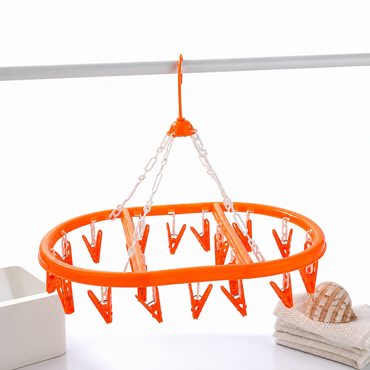 Prima Houseware 20 Pegs Hanging Clothes Airer Assorted Colours Pack Of 1 23026C | Plastic Sock Dryer Laundry Hanger | Hanging Hook Clasp Loop | Suitable for Small Garments Socks Underwear Baby Clothes Laundry Organisation
