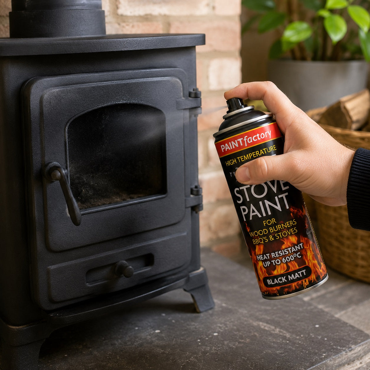 Paint Factory High Temperature Stove Spray Paint Matt Black 400ml 1436 | For Wood Burners BBQ And Stoves | Heat Resistant Upto 600 Degree Celsius