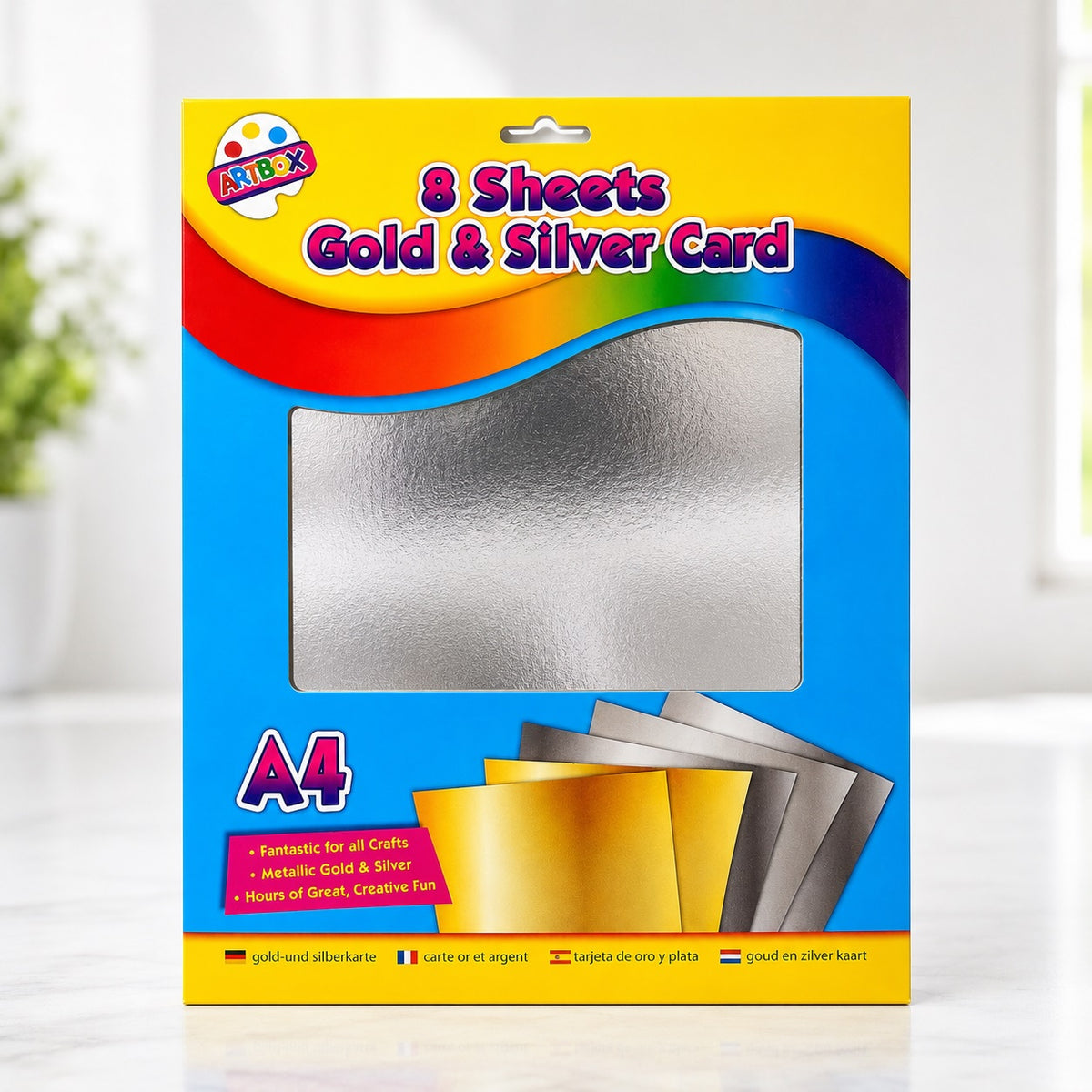 Tallon Artbox A4 Sheets Gold and Silver Card Assorted Pack Of 8 5293-48 | Shiny Metallic Foil Craft Paper Pack | Make Your Own Cards Activity | Suitable for Childrens Art Crafts-DIY Projects-Card Making and School Activities