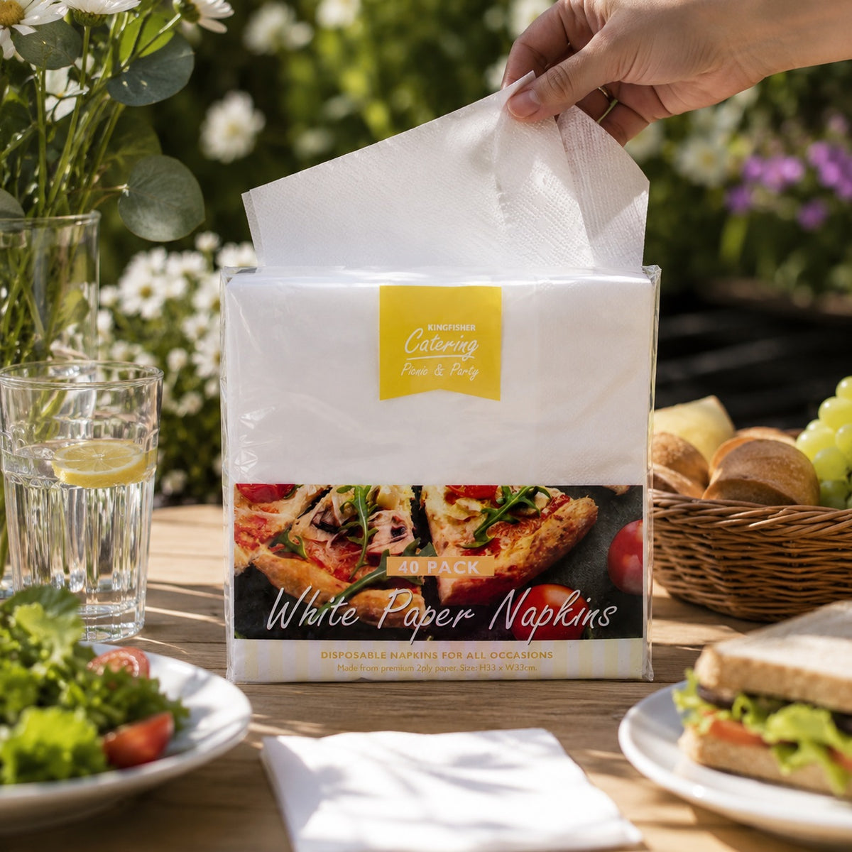 Kingfisher Catering 2 Ply Paper Napkins White 33cm x 33cm KCS1A40 | 40 Pack | Picnic and Party | Disposable Napkins For All Occasions | Restaurant Napkins | Dining Napkins