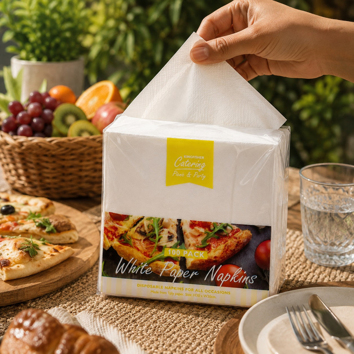 Kingfisher Catering Paper Napkins White 30cm x 30cm KC2NAPA100 | 100 Pack | Picnic and Party | Disposable Napkins For All Occasions | Restaurant Napkins | Dining Napkins