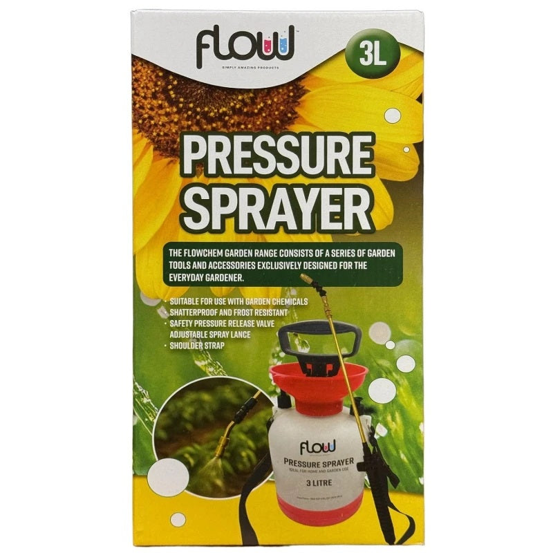 Flow Garden Pressure Sprayer Multicolour 3Ltr PS3HD | Suitable For Garden Chemicals | Shatterproof and Frost Resistant | Safety Pressure Release Valve | Adjustable Spray Lance | Shoulder Strap | Wide Mouth For Easy Pouring | Flow Control Lockable | Easy
