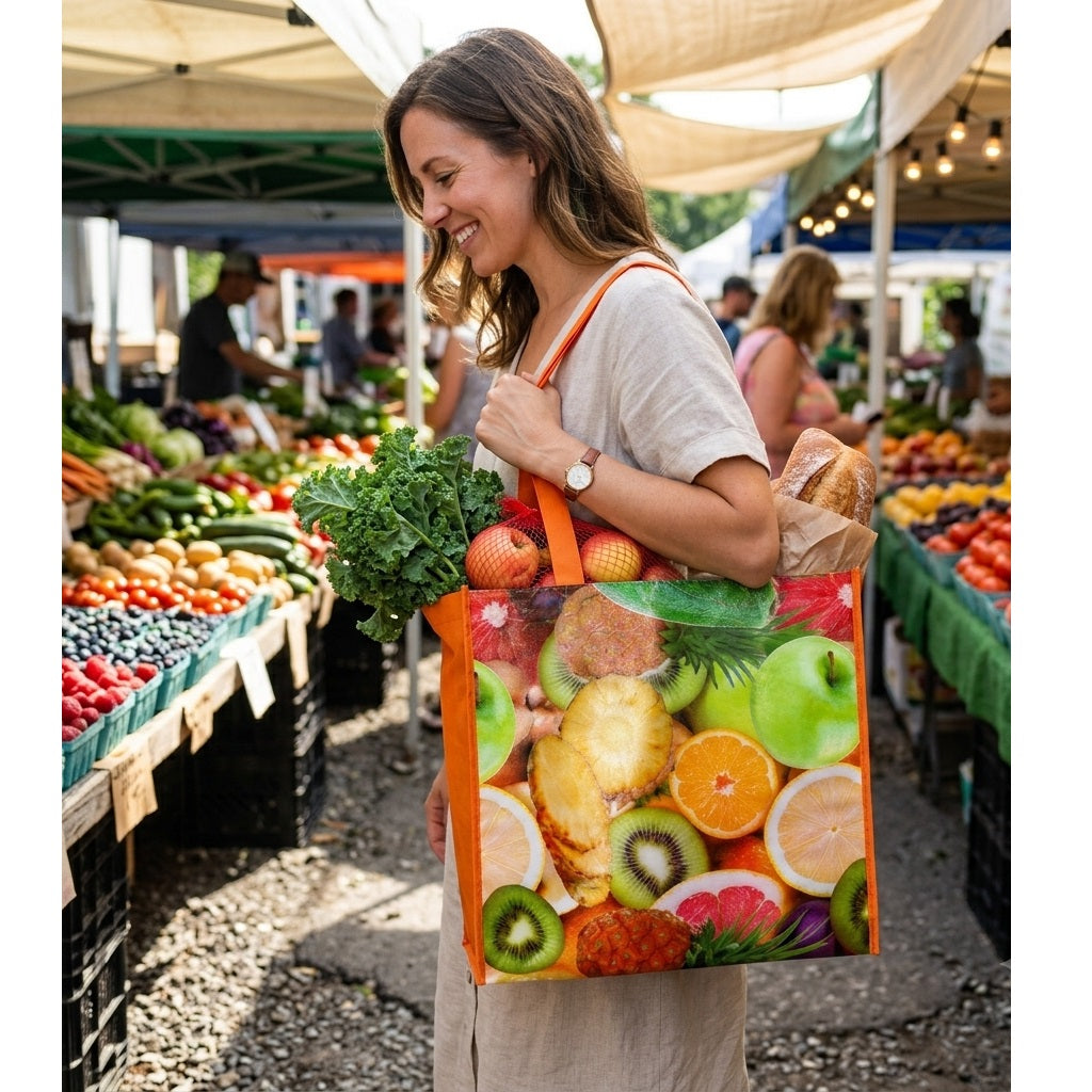 Adorn Non Woven Reusable Shopping Bag Assorted Large 44cm x39cm x 20cm Pack of 1 AC019 | Heavy Duty Extra Large Grocery Shopper Tote | Strong Woven Handles