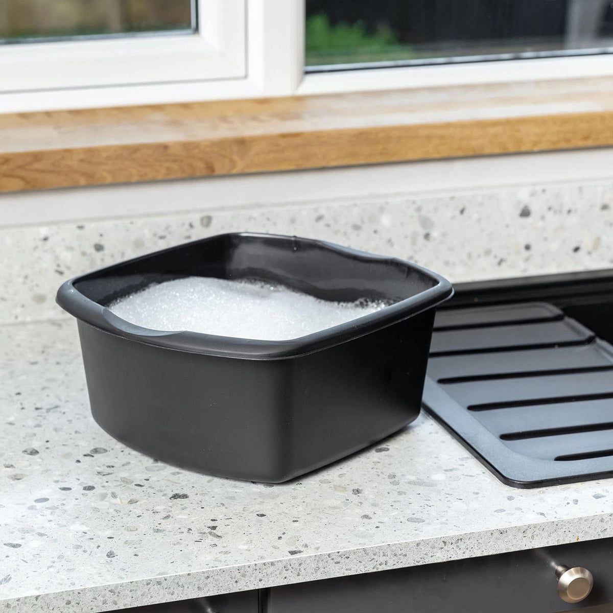 Addis Small Rectangular Bowl Black 8Ltr 518083 | Hard Wearing and Wipe Clean | Washing Up Bowl | Plastic Utility Basin