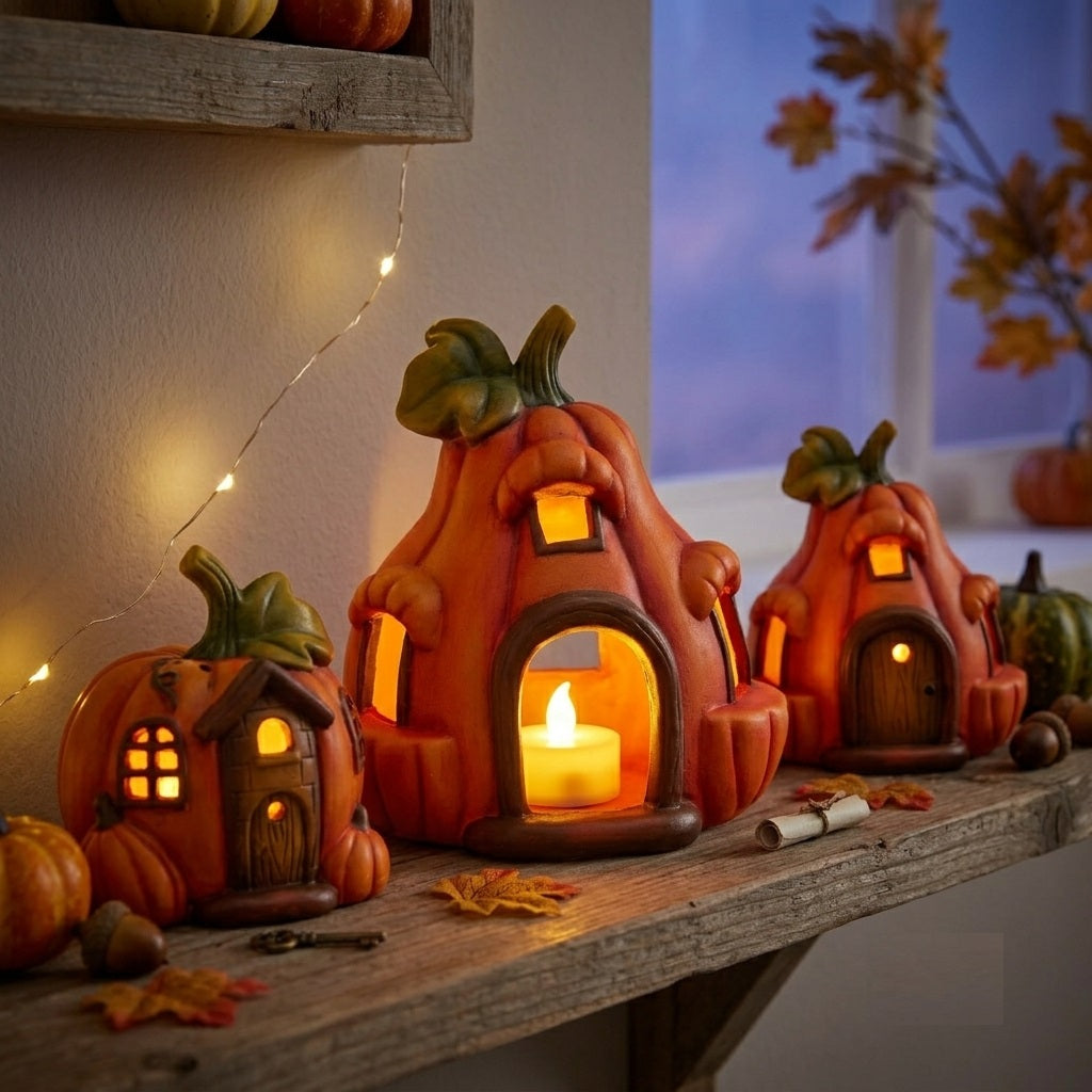 LED Pumpkin House Decoration Assorted 16cm Pack of 1 ASL700030 | Battery Operated Halloween Ornament | Autumn Tabletop Light Up Display | Seasonal Home Decor