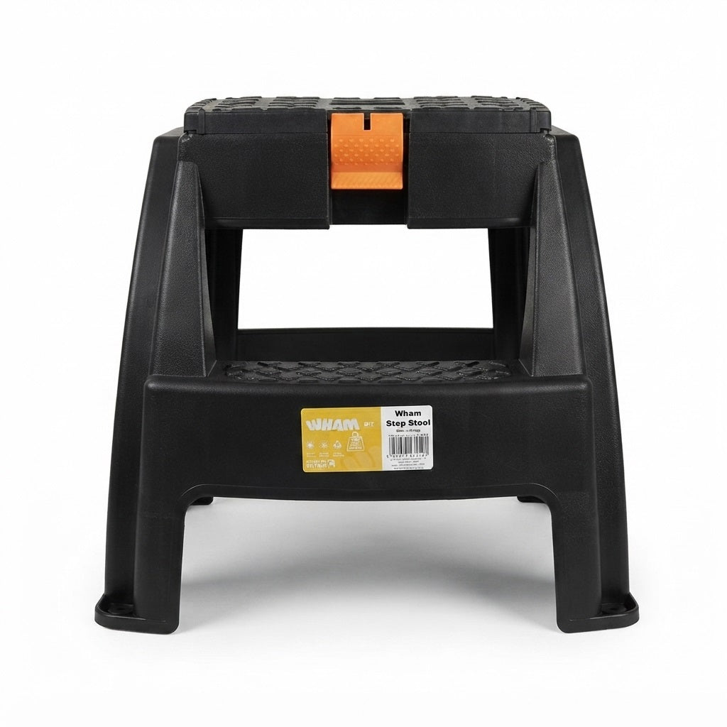 Wham Plastic Step Stool Black and Orange 447000 | Strong and Durable | Versatile Storage | Widely Recycled | Maximum Load 150Kg