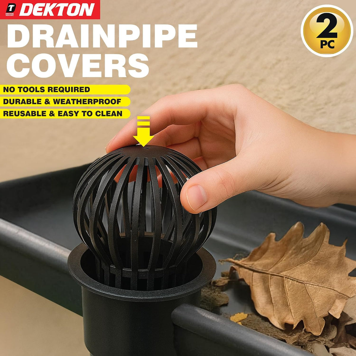 Dekton Drainpipe Covers Black 145mm x 132mm Pack of 2 DT30375 | Gutter Balloon Guards | Flexible Downpipe Leaf Filters | Weatherproof Blockage Protectors