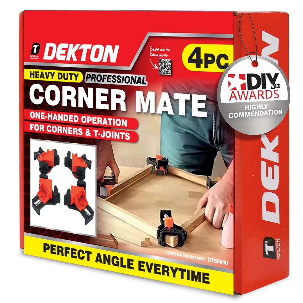 Dekton Professional Heavy Duty Corner Mate Clamps Black and Red Pack of 4 DT60640 | 45 and 90 Degree Angle Clamp Sets | Spring Loaded Corner Clamps | Right Angle Woodworking Tools