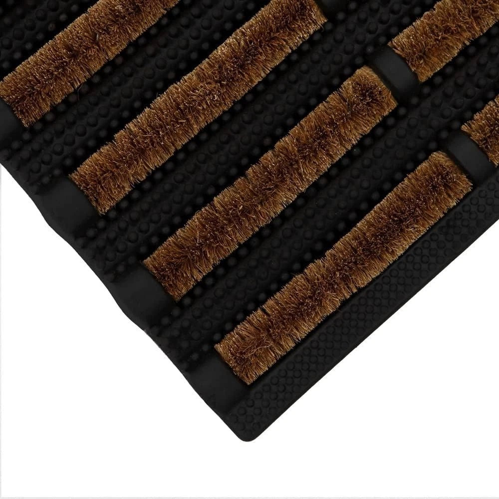 JVL Nimbus Scraper Mat Black and Brown 45cm x 75cm 02-173 | Heavy Duty Rubber and Natural Coir Doormat | Dirt and Moisture Scraper Mat | All Weather Door Mat