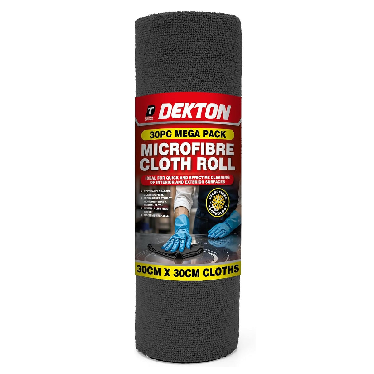 Dekton Microfibre Cloth Roll Grey 30cm x 30cm Pack of 30 DT86020 | Leaves Lint Free Finish | Machine Washable | 180GSM Microfibre Technology | Ideal for Quick and Effective Cleaning of Interior and Exterior Surfaces