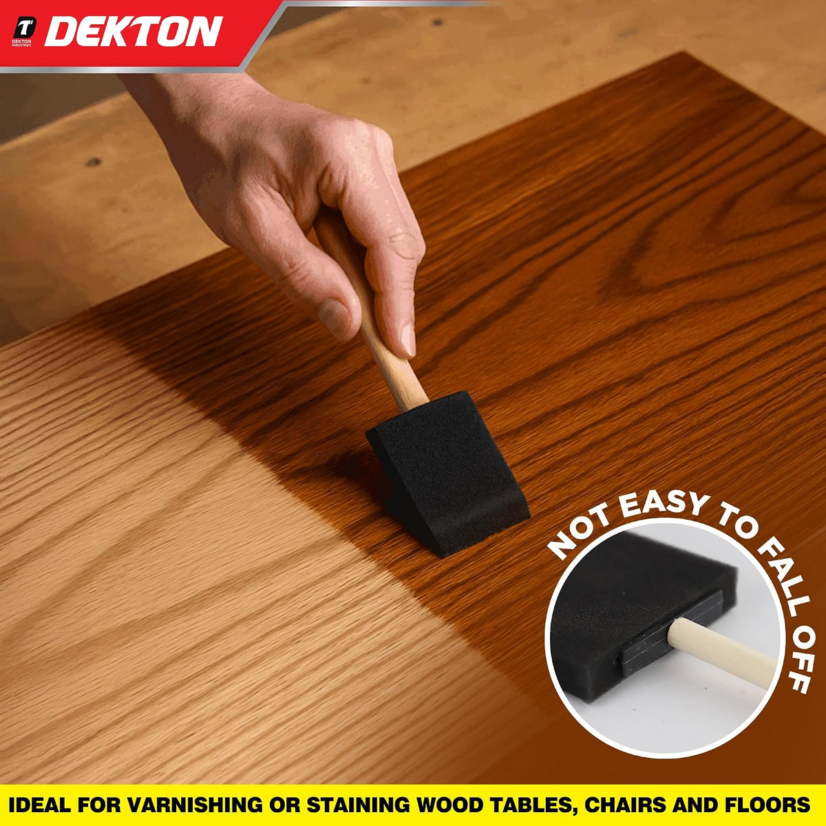 Dekton Low Density Multi-Surface Foam Brushes Set Black Pack of 6 DT95847 | 2x25mm-2x50mm-1x75mm-1x100mm | Leaves No Brush Marks for a Smooth Finish | Ideal for Varnishing or Staining Wood Tables-Chairs and Floors | Easy to Use and Clean