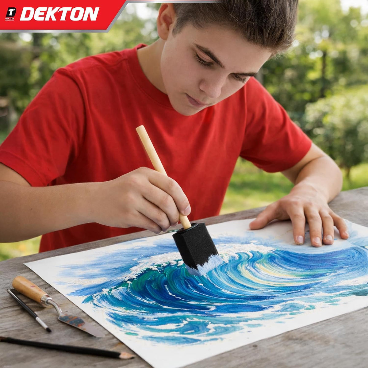 Dekton Low Density Multi-Surface Foam Brushes Set Black Pack of 6 DT95847 | 2x25mm-2x50mm-1x75mm-1x100mm | Leaves No Brush Marks for a Smooth Finish | Ideal for Varnishing or Staining Wood Tables-Chairs and Floors | Easy to Use and Clean