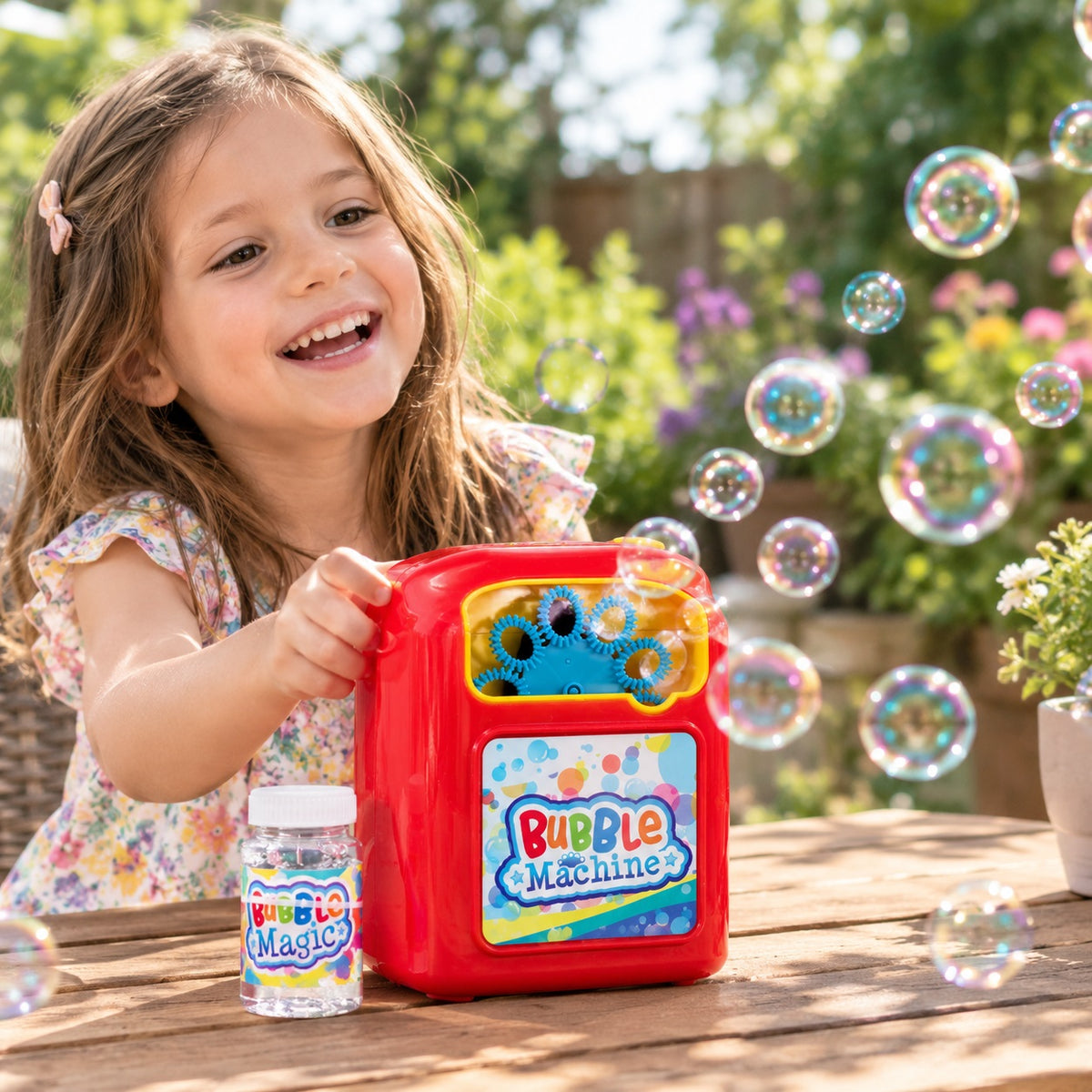 Henbrandt Bubble Machine With 50ML Bubble Tub Red R79163 | Battery Operated | Long Lasting Colourful Bubbles | Outdoor Bubble Machine | Kids Party Toy | Bubble Blower | Bubble Toy