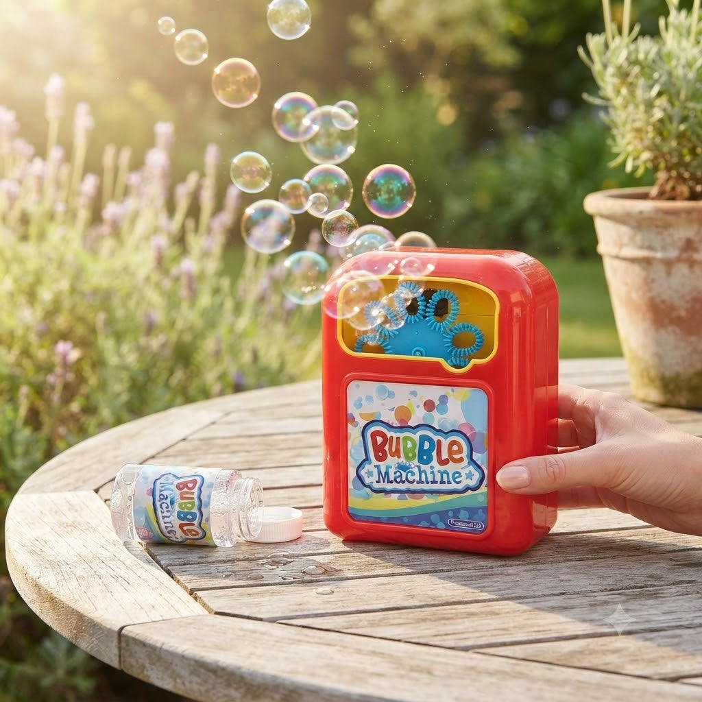 Henbrandt Bubble Machine With 50ML Bubble Tub Red R79163 | Battery Operated | Long Lasting Colourful Bubbles | Outdoor Bubble Machine | Kids Party Toy | Bubble Blower | Bubble Toy