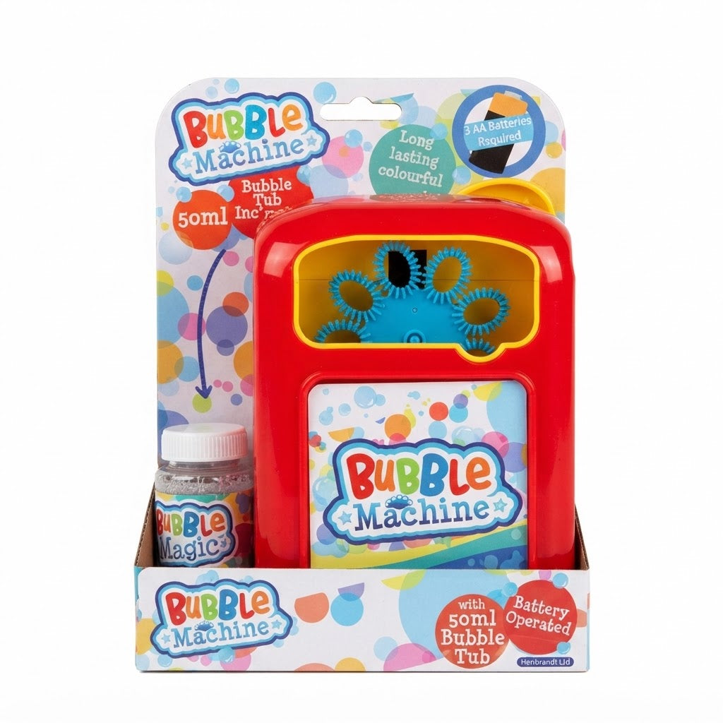 Henbrandt Bubble Machine With 50ML Bubble Tub Red R79163 | Battery Operated | Long Lasting Colourful Bubbles | Outdoor Bubble Machine | Kids Party Toy | Bubble Blower | Bubble Toy
