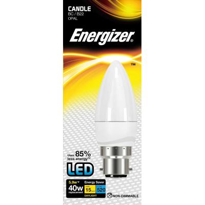 Energizer BC B22 Non-Dimmable LED Energy Saving Candle Lamp Daylight 5.9W S9416