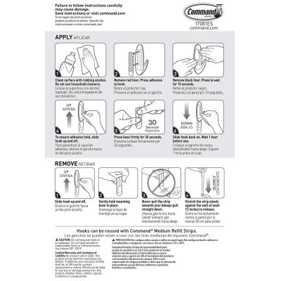 Command White Medium Self Adhesive Damage-Free Water-Resistant Dishwasher Safe Hanging Designer Hooks and Strips Holds 1.3Kg / 3lb 17081ES