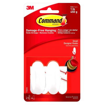 Command Self Adhesive Damage-Free Indoor Hanging Designer Hooks and Strips Holds and Strips White Small 450g/1lb 17082ES