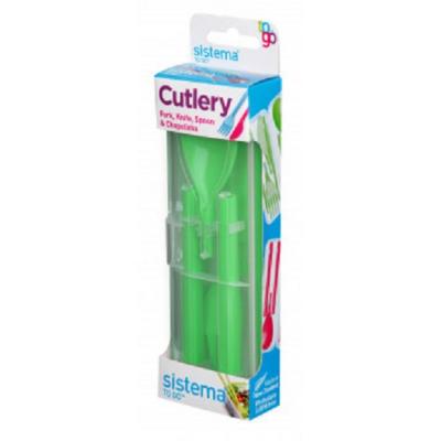Sistema Assorted BPA Free Non-Toxic Plastic Fold Away Cutlery Set 6.1cm x 2.2cm x 1cm 4Pk 1917