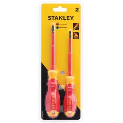 Stanley Fatmax Pozi and Slotted VDE Insulated Screwdriver Set Red and Yellow 2Pk STHT60030-0