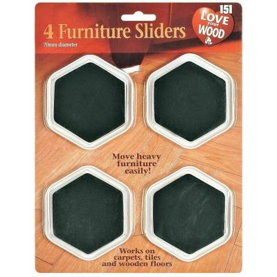 151 Love Your Wood Furniture Sliders Black 70mm Pack of 4 1511081 | Works on Carpets - Tiles and Wooden Floors
