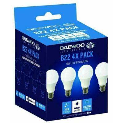 Daewoo Electricals B22 425 Lumen Led Gls Bulbs Warm White 5W Pack of 4-Pieces BLB1299