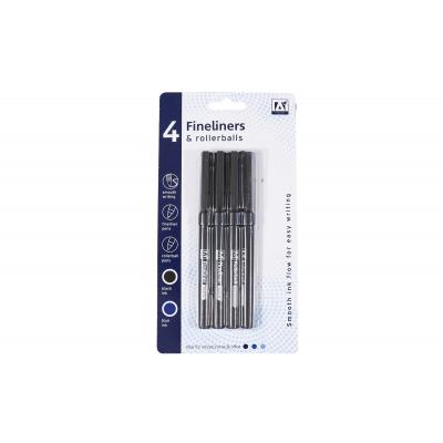 Design Group Stationery Fineliners With Rollerballs Black and Blue Ink Pens Black 4Pk PNTT 5