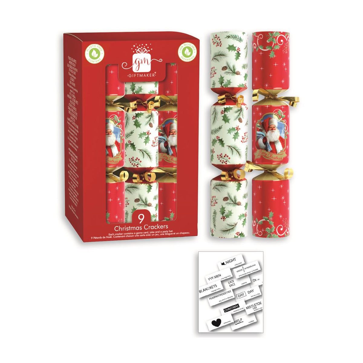 Design Group Giftmaker Plastic Free Traditional Christmas Crackers Multicolour 8-Inch Pack of 9-Pcs XAKGS201