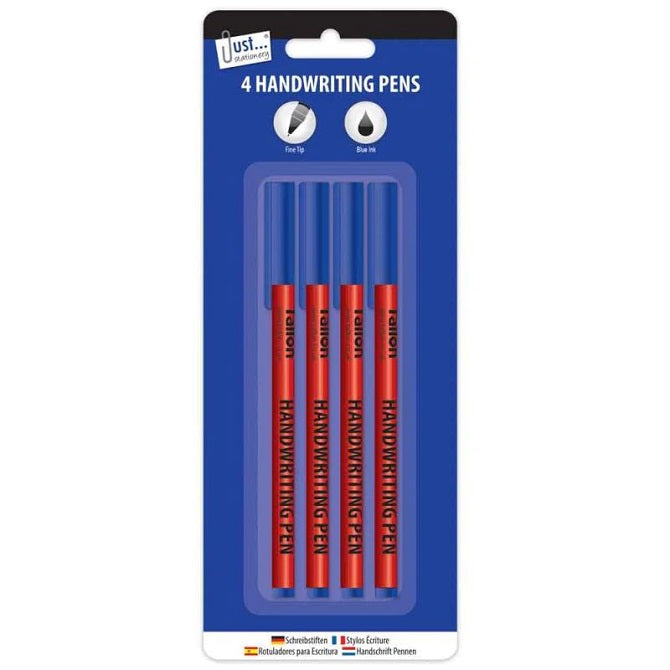 Tallon Just Stationery Blue Ink Medium Tip Handwriting Pens Red Pack of 4-Pieces 1018