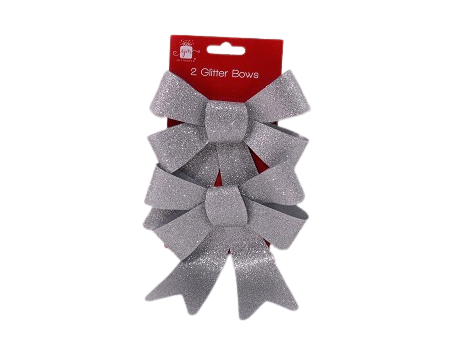 Design Group Giftmaker Christmas Wreath Glitter Bows Silver Set of 2-Pcs XAKGA351