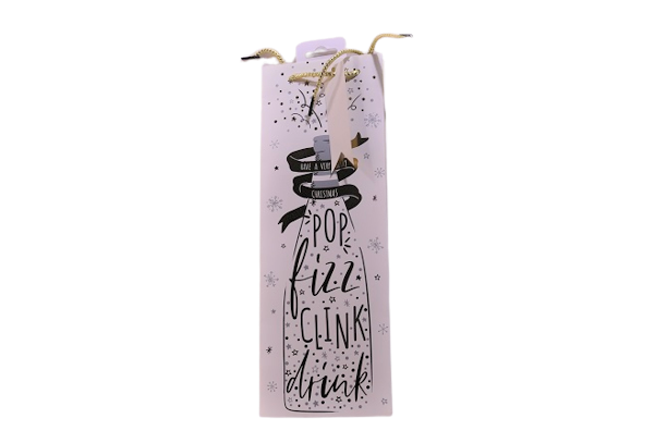 Design Group Giftmaker Pop Fizz Clink Drink Text Printed Processco Bottle Gift Bag with Gift Tag Multicolour XALGB72B