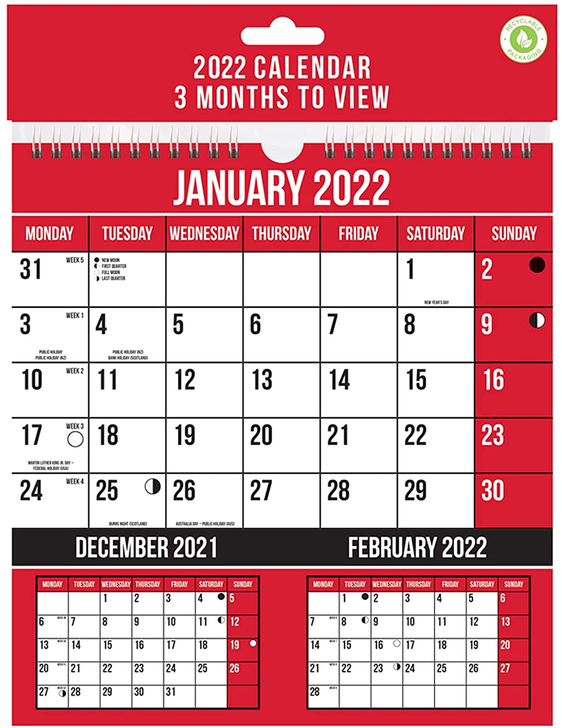 Design Group Three Months To View Spiral Bound Wall Calendar-2022 Multicolour YEB22