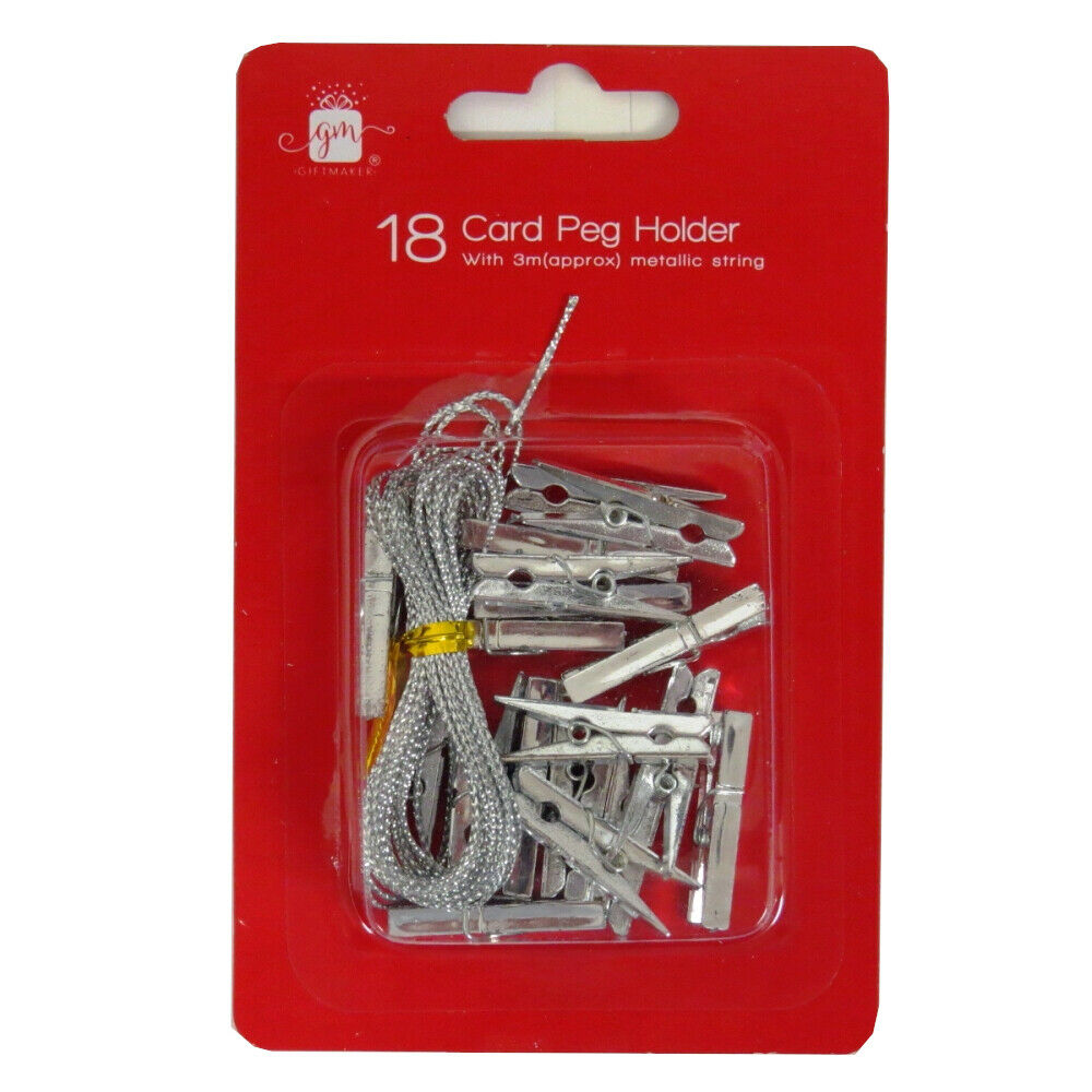 Design Group Gift Maker Card Holder Peg with 3Mtr Metallic String Silver and Gold Pack of 18 XAJGA502