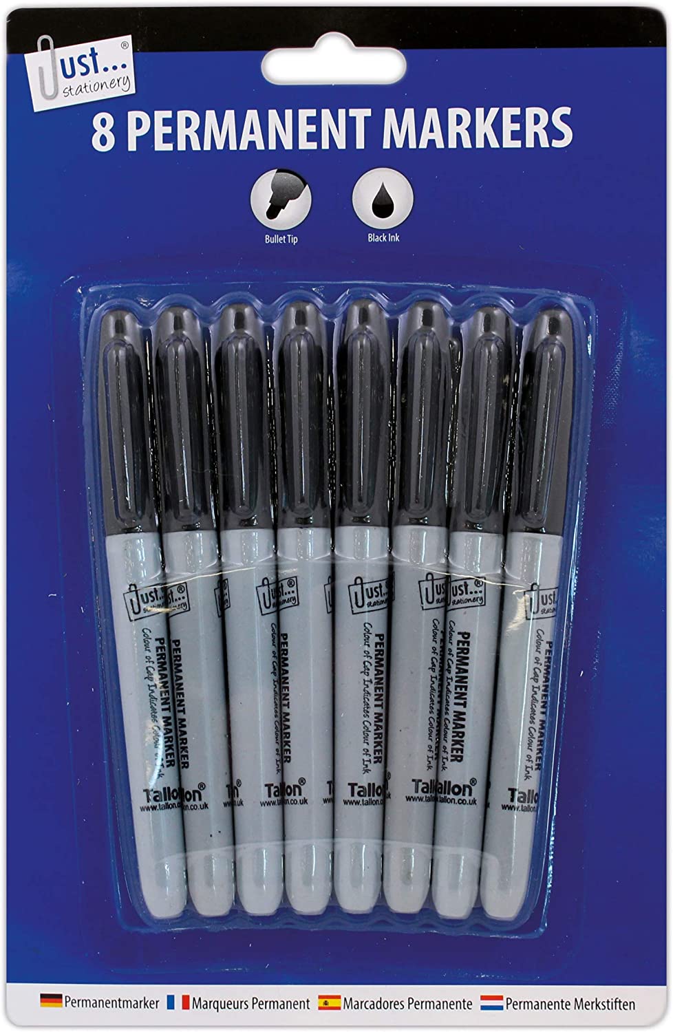 Tallon Just Stationery Permanent Markers Black 8-Piece 5644