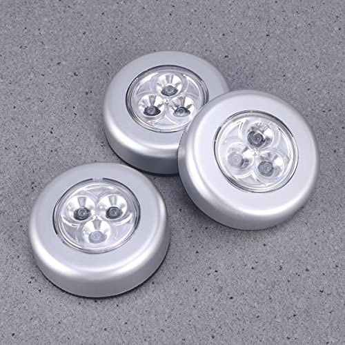 Daewoo Stick and Click Unintrusive Easy Install LED Pushlights Silver and White 3PK LGT1012