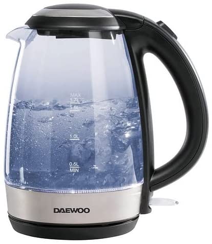 Daewoo Borosilicate Glass kettle with LED Illumination Black and Silver 1.7Ltr 2200W SDA1669