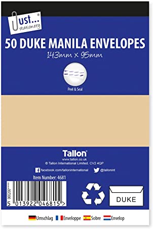 Tallon Just Stationery Duke Manila Envelopes Assorted 143mm x 95mm 50Pk 4681-48