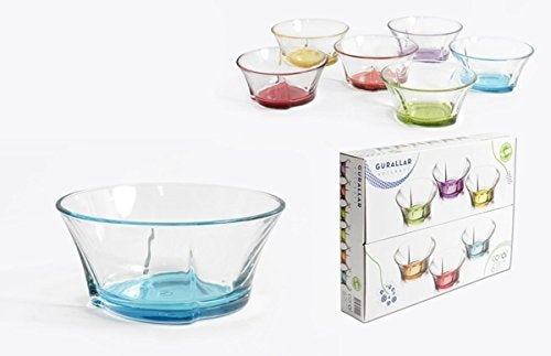 Lav Organic Coloured Paint Glass Bowl Set Clear 310cc 10.5oz Pack of 6-Pcs TRU264