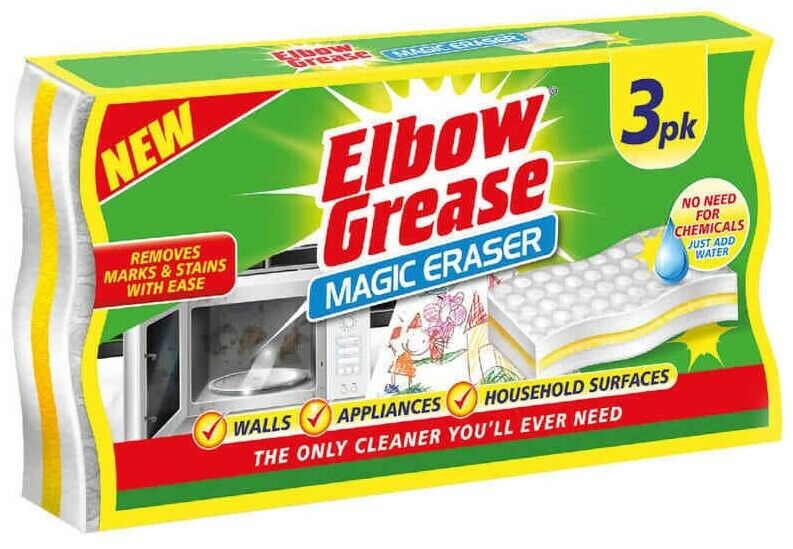 151 Elbow Grease Magic Stains Marks Eraser Remover Household Cleaning Sponge Yellow and White 3Pk EG44