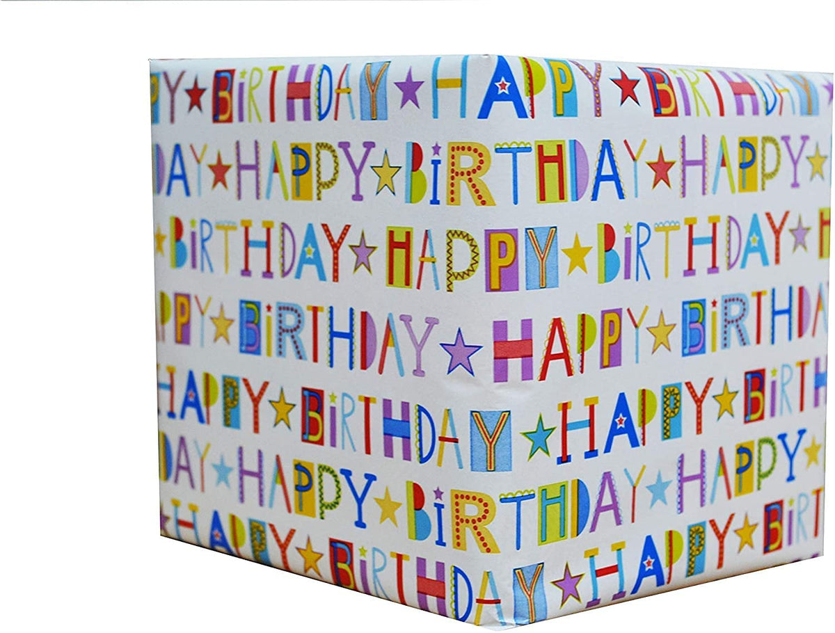 Design Group Happy Birthday Text Gift Wrapping Paper Roll Multicolour 3Mtr x 69cm GW20E
