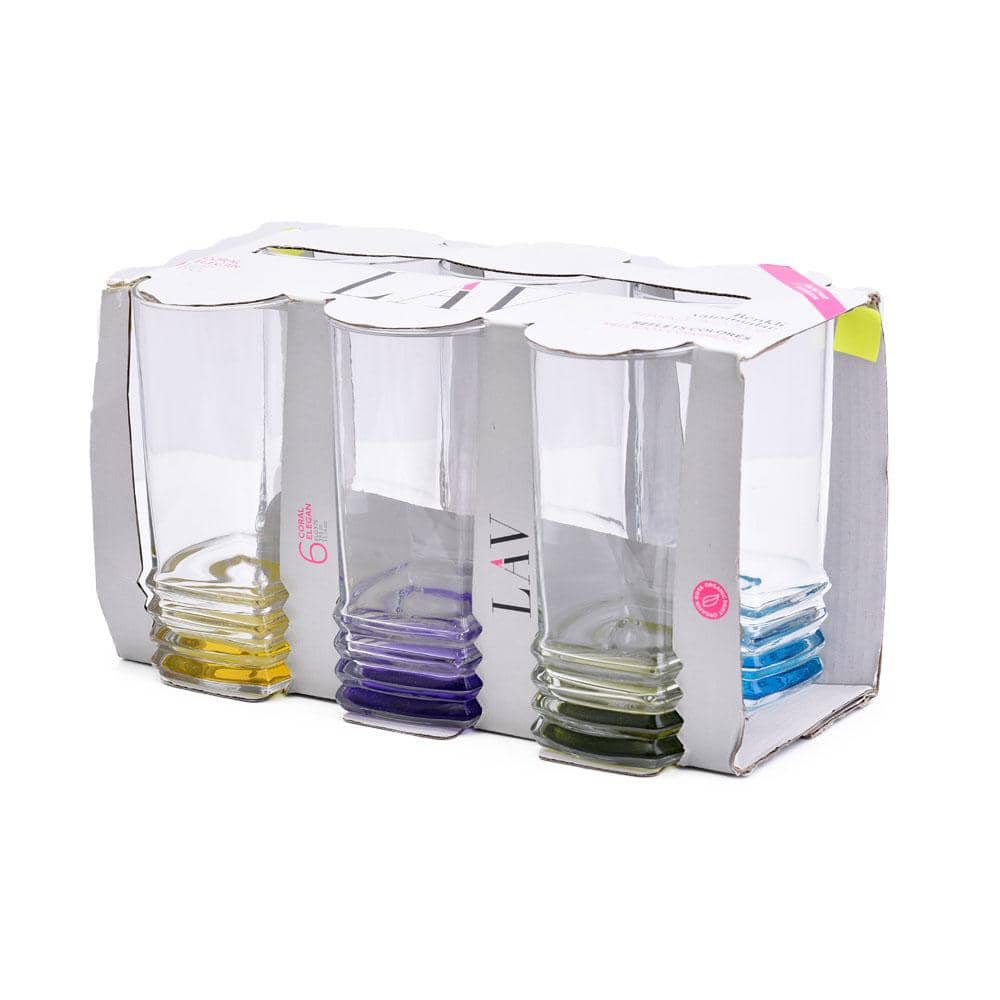 Lav Coral Elegan Glasses Assorted Colour 335cc 6Pk ELG379
