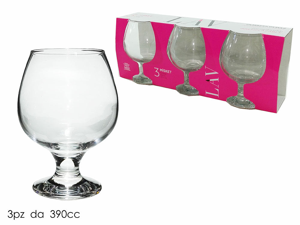 Lav Misket Brandy Glasses Clear 390cc 3Pk MIS568