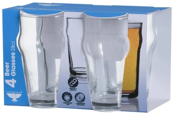 Ravenhead Essentials Strong and Durable Beer Glasses Clear 28cl 4Pk 0040434